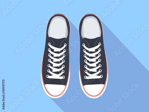 Sneakers top view. Flat sport shoes vector illustration. Isolated realistic keds