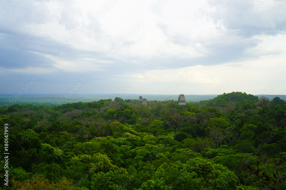 A pyramid in Tikal area with ruins from the Mayan era in Guatemala.