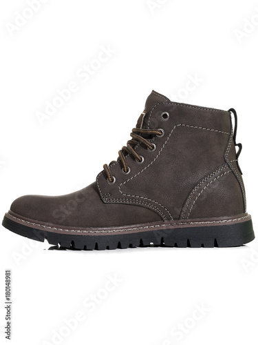Brown leather men's winter boots isolated on white