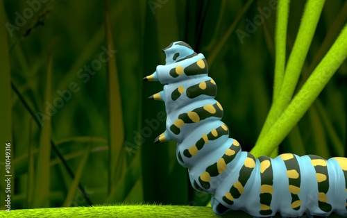 Blue caterpillar macro zoom 3D rendering   © TeacherX555