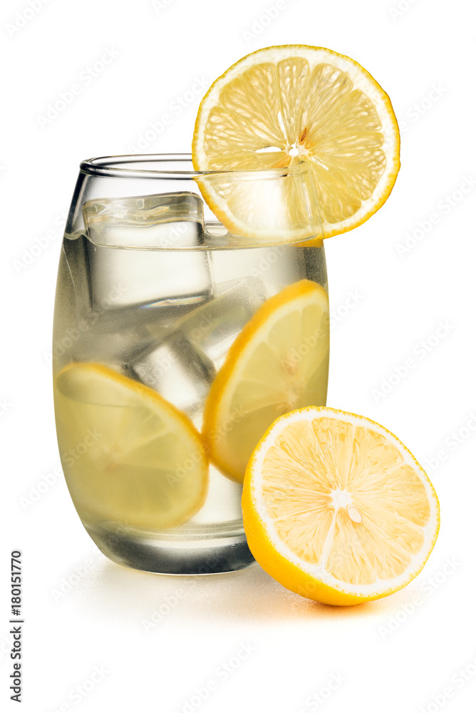 Glass of water and lemon isolated on white background Glass of water and lemon isolated on white background