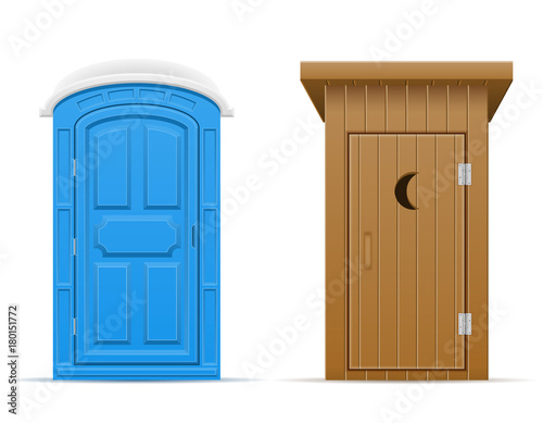 bio and wooden outdoor toilet vector illustration