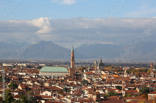 Wide panoramic view of VICENZA city in Italy and the monument ca