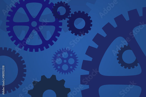Mechanical gears in blue for industry and process concept.