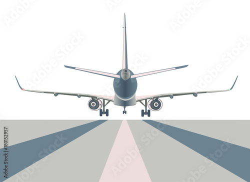 Airliner over runway.