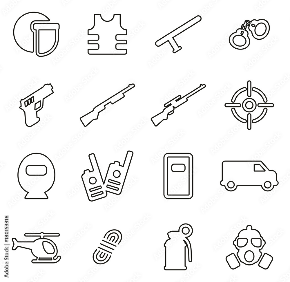 SWAT Team or Special Forces Icons Thin Line Vector Illustration Set SWAT Team or Special Forces Icons Thin Line Vector Illustration Set