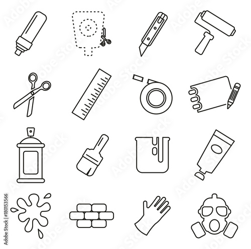 Stencil or Street Art Icons Thin Line Vector Illustration Set