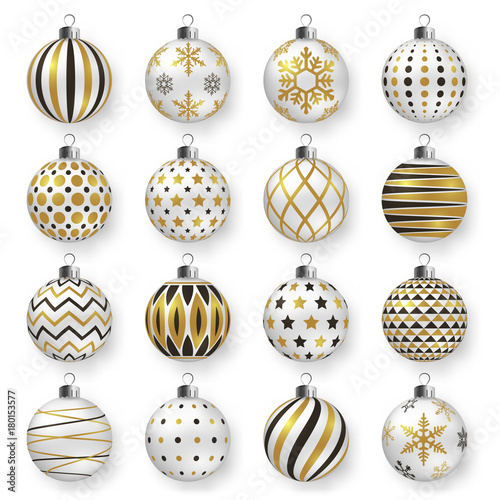 Colorful glossy christmas balls with shadows. Set of isolated realistic decorations.