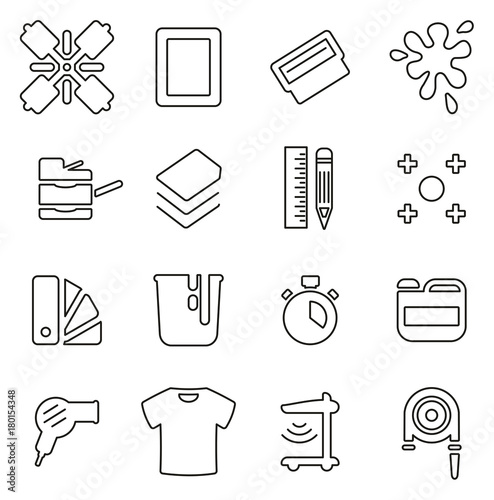 Screen Printing Equipment Icons Thin Line Vector Illustration Set