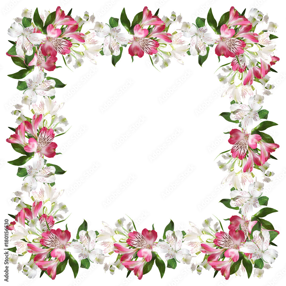 Very attractive floral pattern of pink and white alstroemerias   