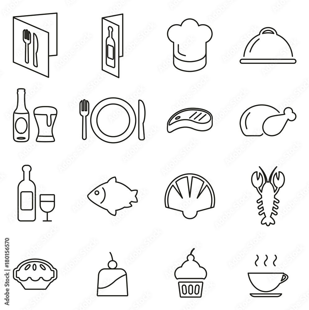 Restaurant or Dinner Icons Thin Line Vector Illustration Set