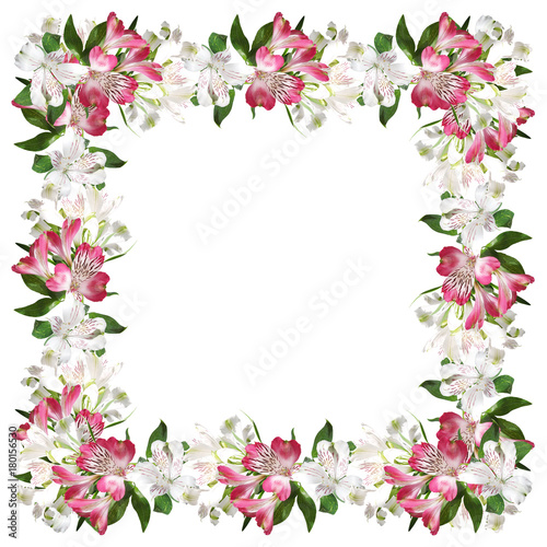 Very attractive floral pattern of pink and white alstroemerias   