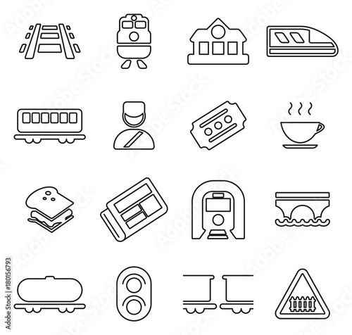 Railroad Travel & Cargo Transportation Icons Thin Line Vector Illustration Set