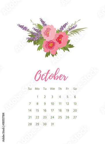 Printable 2018 Calendar with pretty colorful flowers