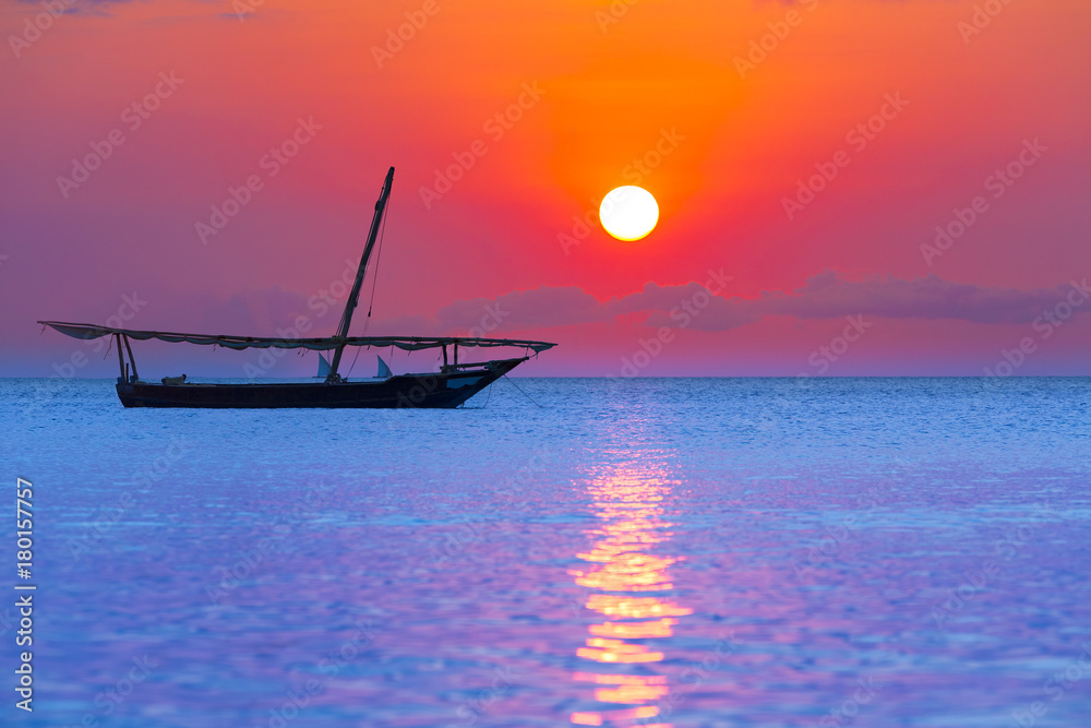 Fishing boat on sunset in Zanzibar Tanzania
