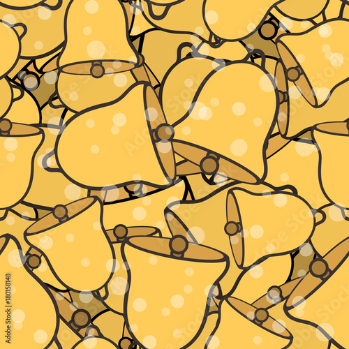 Christmas Jingle bells vector seamless multilayered pattern. Merry Christmas and Happy New Year design in traditional style. Golden Christmas bell in Minimal flat style. Print for texture or wrapper.