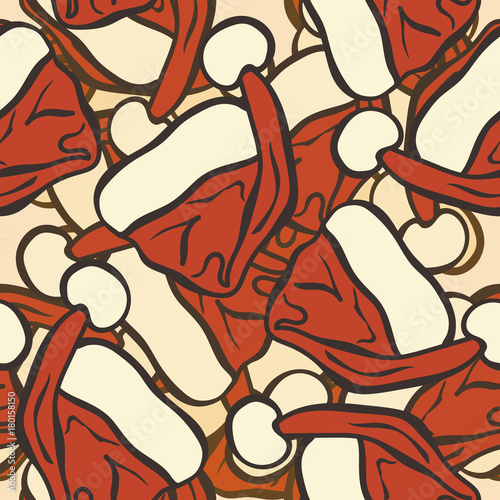 Santa's cap seamless multilayered vector pattern. Merry Christmas and Happy New Year design in flat style. Christmas decorative pattern for print, texture, wrapper. Seamless traditional pattern