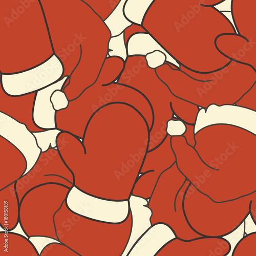 Christmas cap and mittens seamless multilayered pattern. Merry Christmas and Happy New Year design in flat style. Christmas decorative pattern for print, texture, wrapper. Seamless traditional pattern
