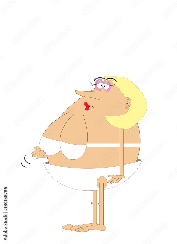 large woman with saggy boobs Stock Illustration