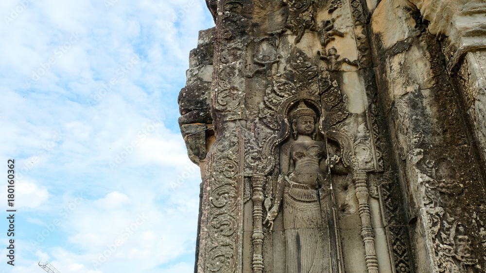 Apsara on the wall at Phnom Bakheng  temple mountain, Siem Reap, Cambodia