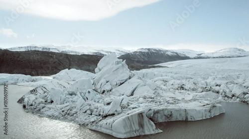 Aerial view of white icy peak glacier in Iceland