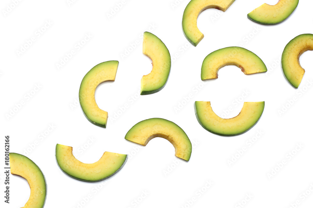 healthy food. sliced avocado isolated on white background. top view healthy food. sliced avocado isolated on white background. top view