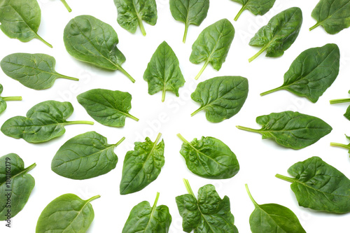 spinach leaves isolate on white background top view