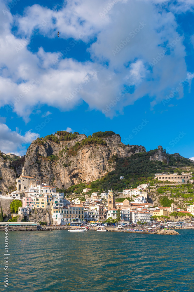 Amalfi, Italy - The awesome historic center of the touristic town in Campania region, Gulf of Salerno, southern Italy. This small town gives its name to the Amalfi Coast.