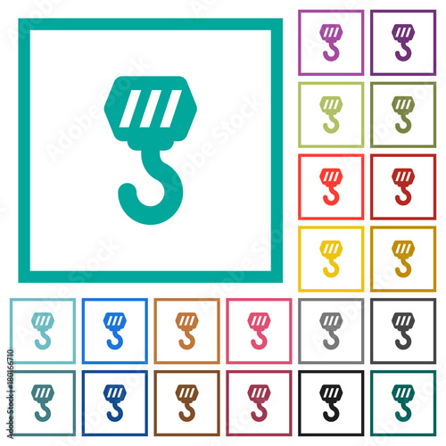 Construction hook flat color icons with quadrant frames