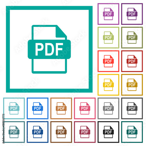 PDF file format flat color icons with quadrant frames
