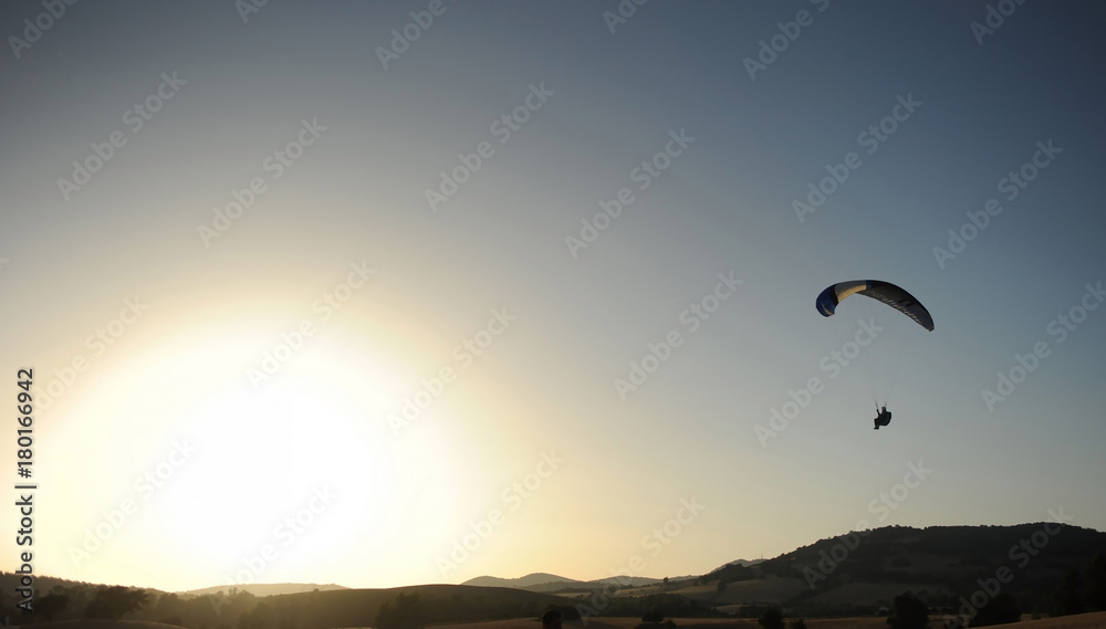 Paraglider at sunset in Andalusia, Spain