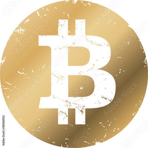 goldener Button mit Symbol Bitcoin zerkratzt