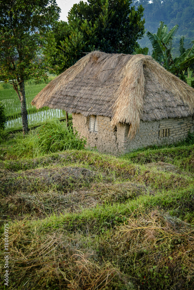 Balinese Handmade Mud Home in the Sidemen Valley Rice Fields. Balinese Handmade Mud Home in the Sidemen Valley Rice Fields.