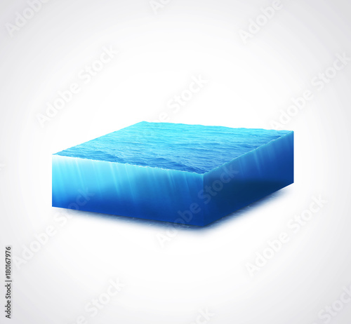 3d isolated illustration section water ocean slice on white background