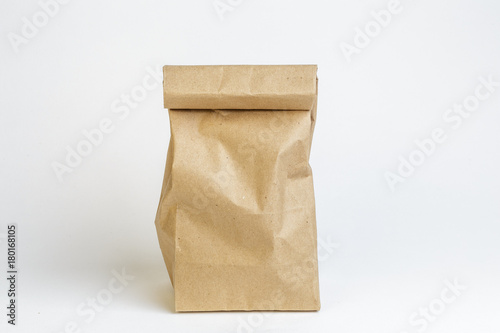 Craft paper bag on white background, not isolated