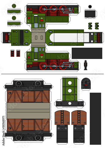 Paper model of a vintage steam train