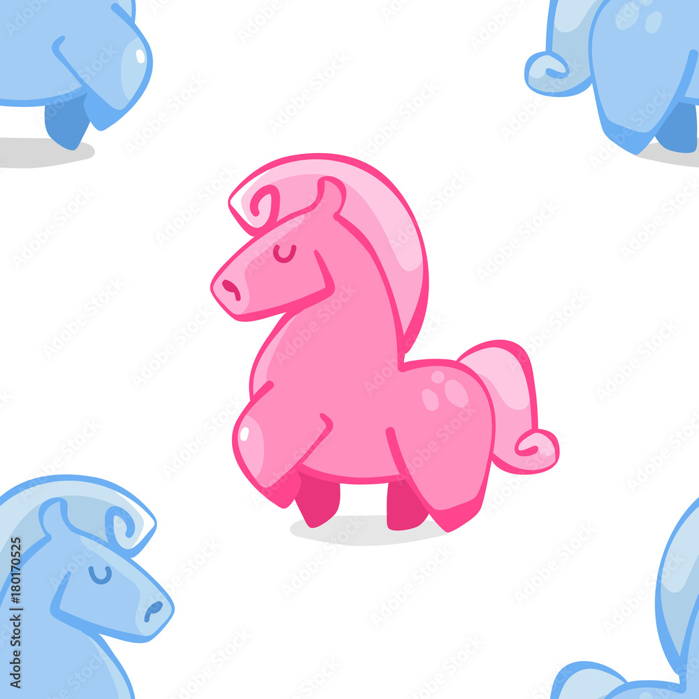 cute seamless pattern with hand drawn illustration of cute pink and blue pony.cartoon baby horse illustration.pony princess character. baby shower wrapping paper pattern