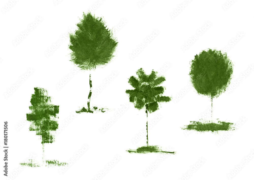 Fototapeta premium Ink mascara illustrations of trees with natural texture grunge mascara.
