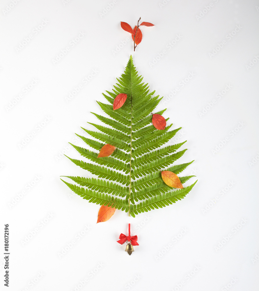 Christmas tree made of fern leaves and branches. Holiday concept.