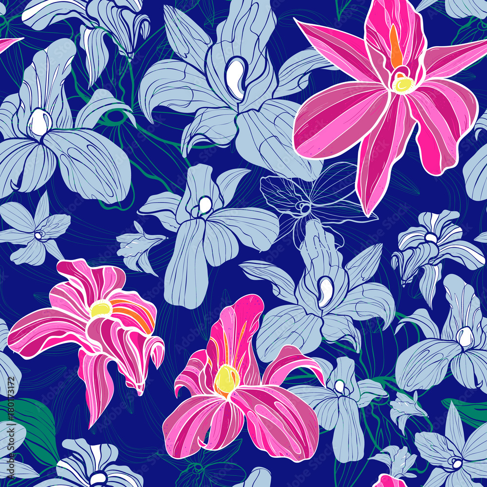 Bright Abstract wallpaper seamless orchid flowers pattern Bright Abstract wallpaper seamless orchid flowers pattern
