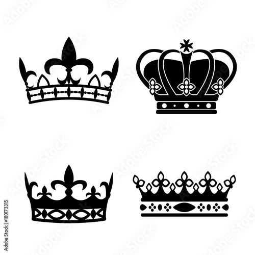 King crowns. Icon set. Antique crowns. Vector illustration. Flat style.
