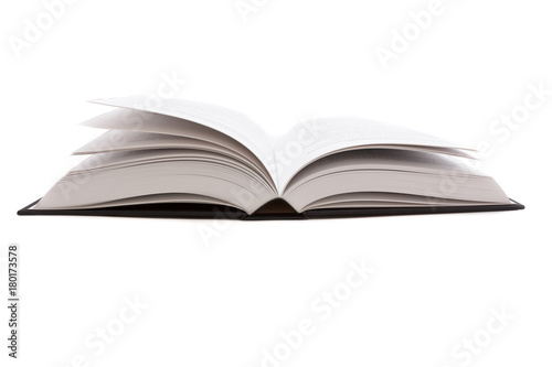 Opened big black book on white background