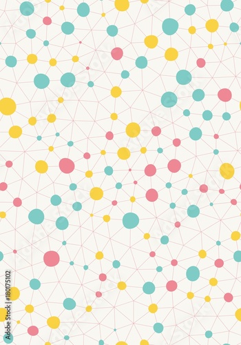 Dots with connections, seamless triangles pattern. Light background. Vector repeating texture.