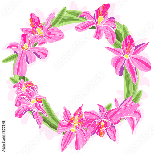 Vector bright illustration of orchids floral wreath