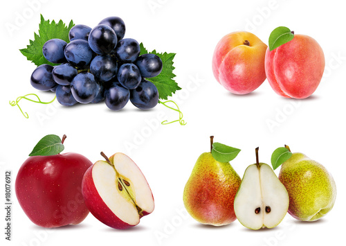 collection of fresh fruits isolated on white background