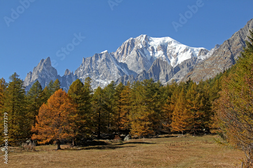 Monte Bianco, Aiguille Blanche de Peuterrey e Aiguille Noire de Peuterey dalla Val Ferret