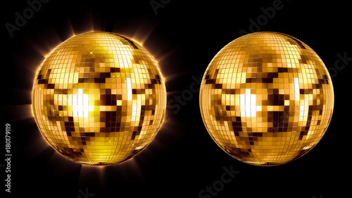 set ball disco gold mirror discoball golden glitter white concept on a black background. 3d render