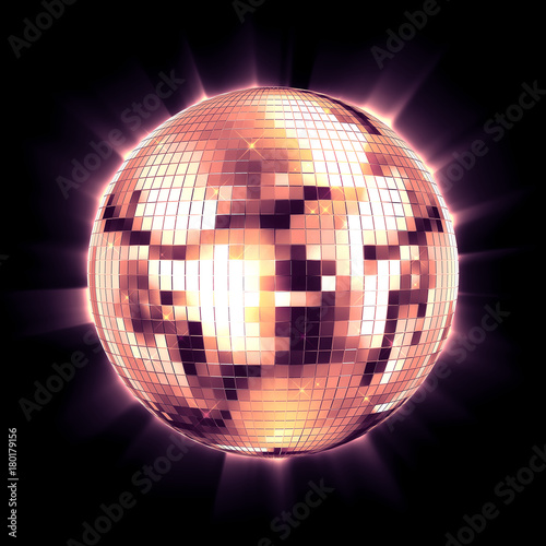 ball disco pink mirror discoball pink glitter white concept on a black background. 3d render