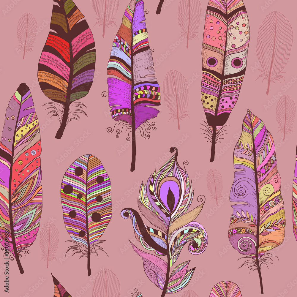 Seamless pattern with colorful Feathers