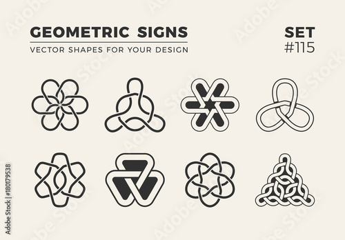Set of eight minimalistic trendy shapes. Stylish vector logo emblems for Your design. Simple geometric signs collection.